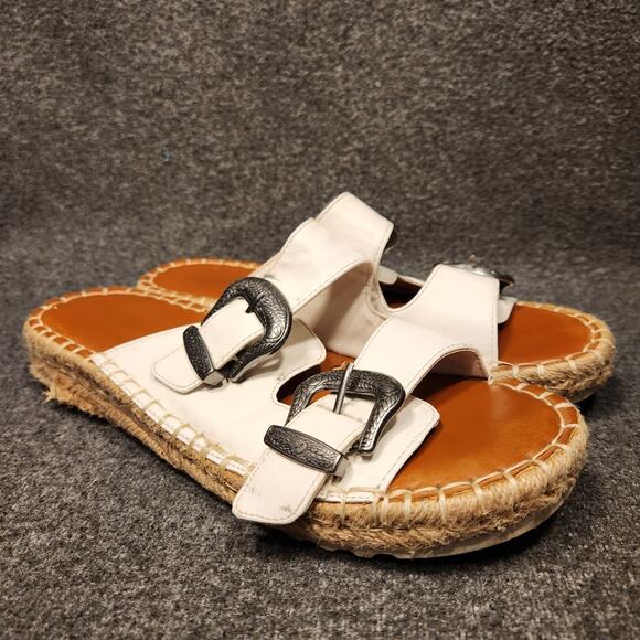 TRUE CRAFT Shaker White Double Strap Buckle Espadrille Slide Sandal Womens 7.5 - Picture 1 of 12